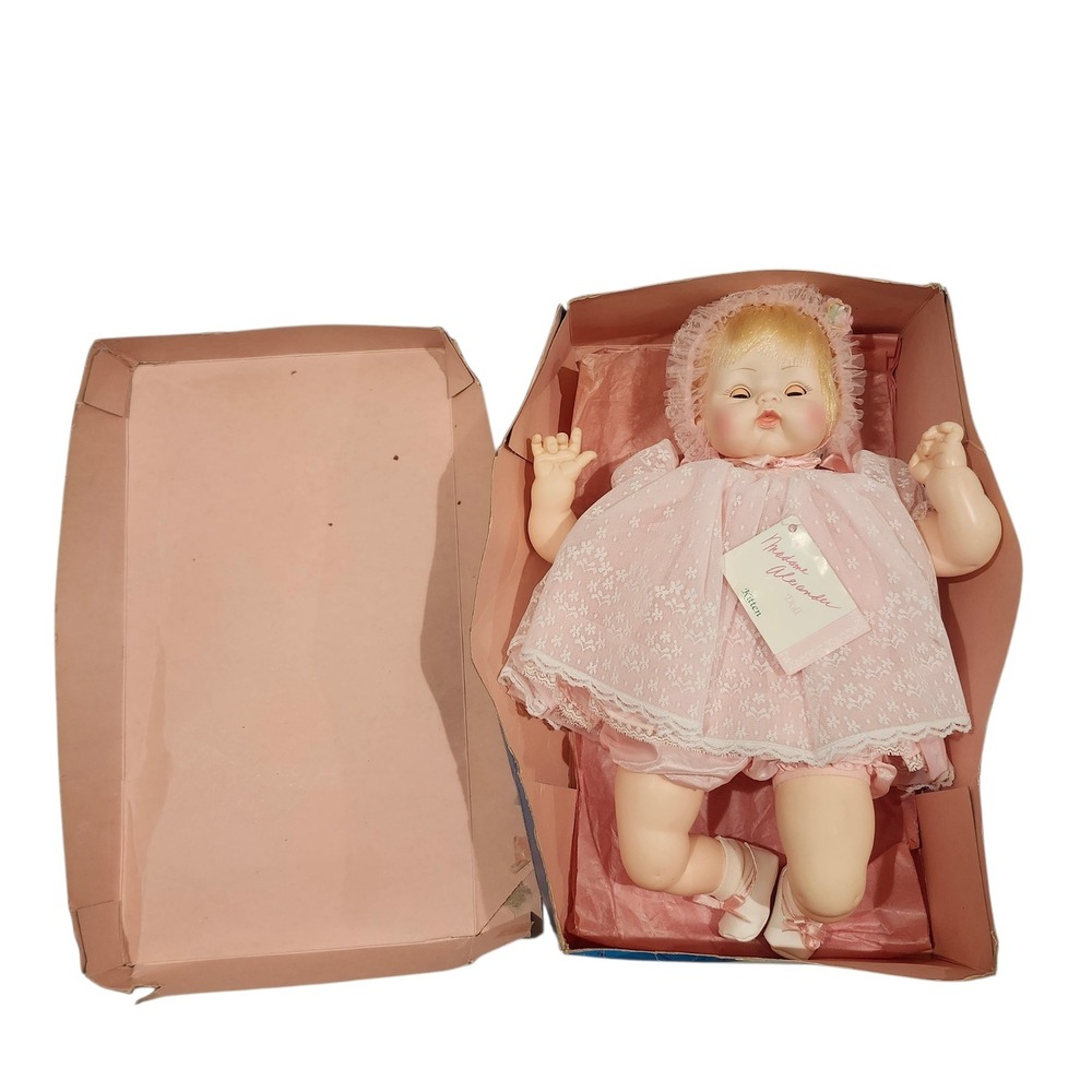 Madame Alexander "Kitten" Baby Doll 18" Pink Lace Dress & Bonnet Vintage